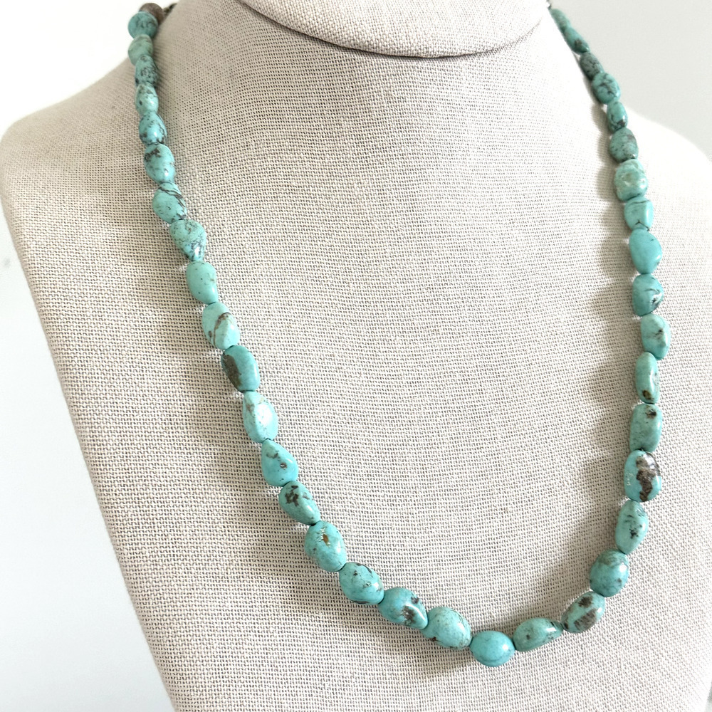 Vintage 925 Sterling Silver Turquoise Gemstone Beaded Nugget Necklace